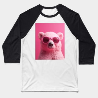 Pink Bear with Sunglasses Baseball T-Shirt